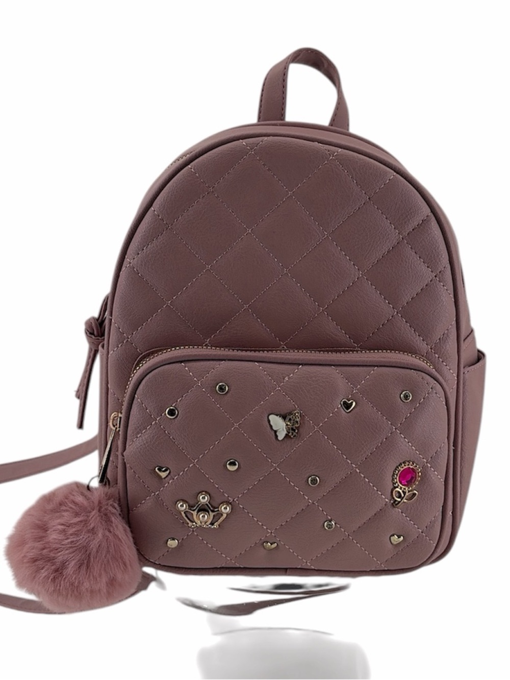 Under1Sky Quilted Mauve Dusty Pink Mini Backpack w/Crown Princess Flower Charms